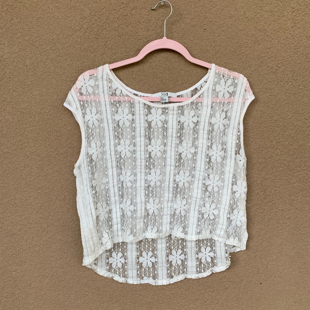 Women's Floral Lace Sheer Short Sleeve Shirt